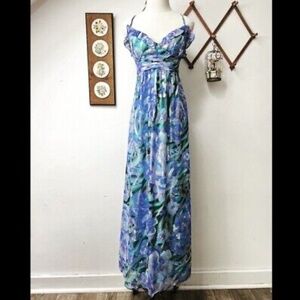 Oleg Cassini Blue Silk Metallic Maxi Dress 8